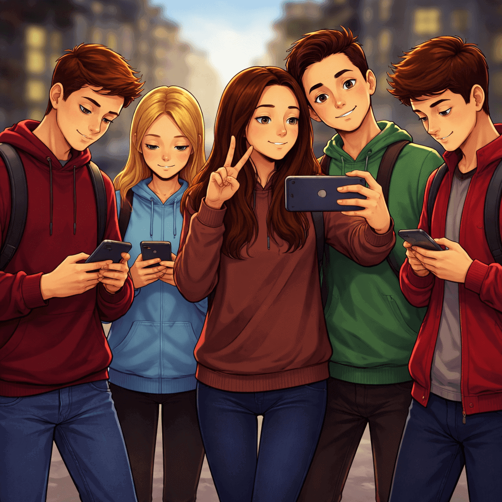 Adolescenti insieme ma isolati sui telefoni – bullismo invisibile tra giovani