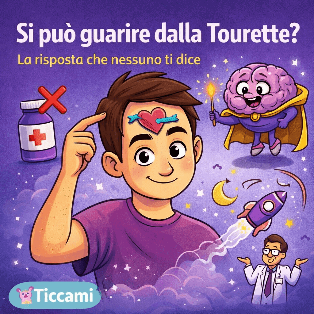 Si può guarire dalla sindrome di Tourette: illustrazione in stile animato che rappresenta una persona e il funzionamento del cervello