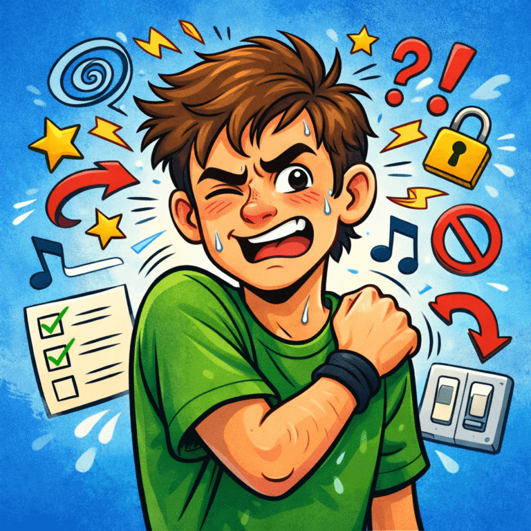 living with tourette syndrome tics and mental struggle illustration