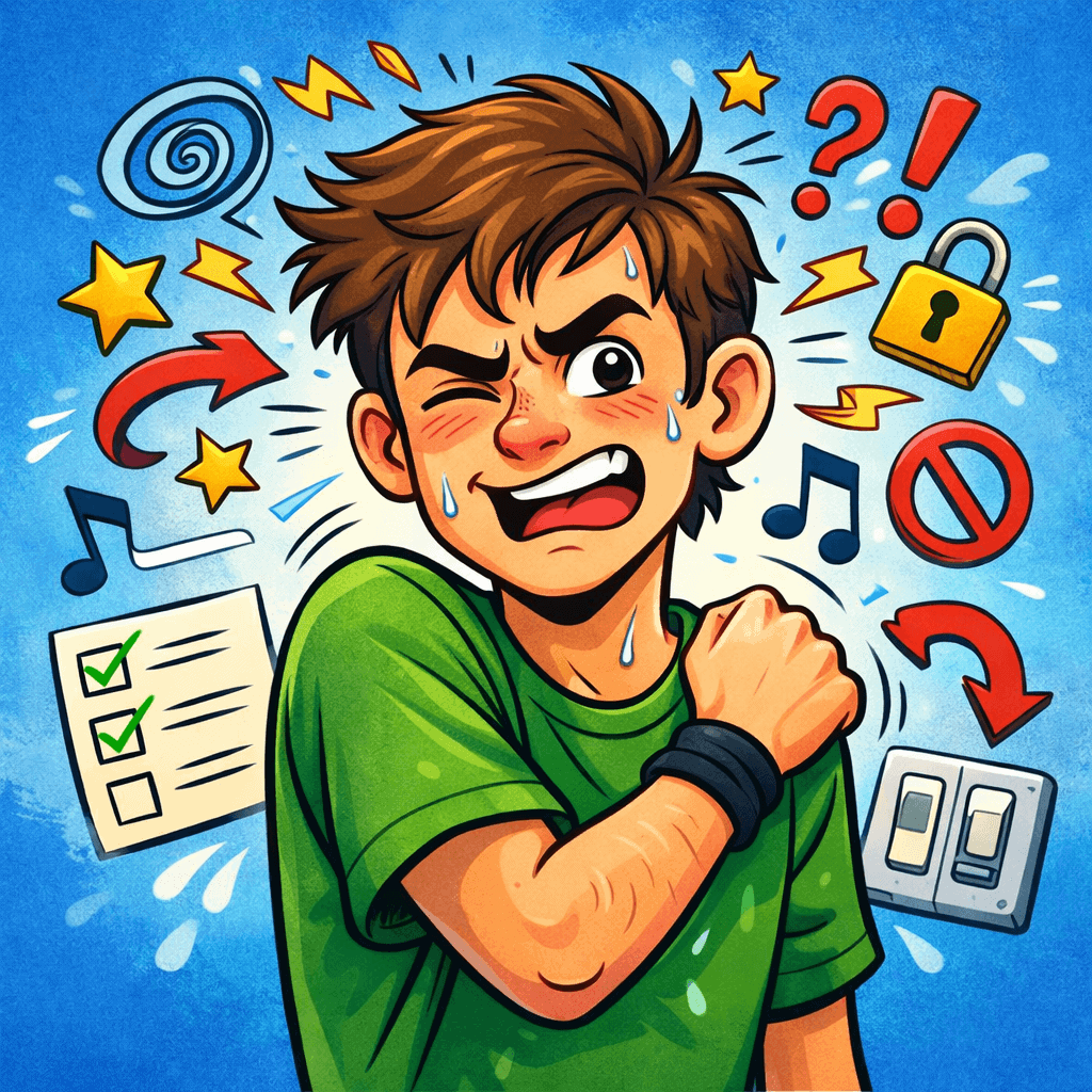 living with tourette syndrome tics and mental struggle illustration
